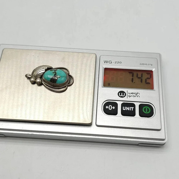 Turquoise Sterling Silver Pendant With Leaf Design By Richard Begay 7.42g - Picture 4 of 5